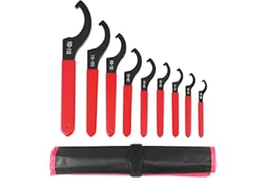 QWORK Universal Spanner Wrench, 9 Pcs 22-110mm Coilover Spanner Wrench Set Motorcycle Shock Wrench with Roll-Up Pouch