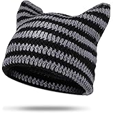 Crochet Cat Ear Beanie Black Gray Cat Ear Hat for Women Cute and Cozy Gothic Knitted Crochet Perfect for Winter Halloween Christmas and Y2k Aesthetic