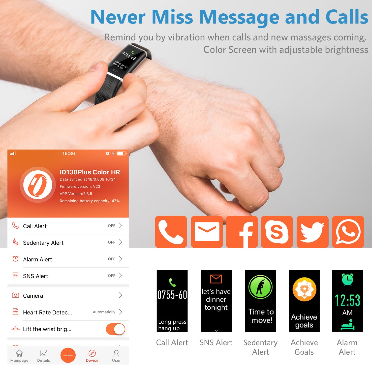 Fitness Armband, Fitness Tracker Wasserdicht IP68 mit 14 Trainingsmodi LCD-Farbbildschirm Helligkeit Einstellbar mit Pulsmesser Schrittzähler Kalorienzähler Trainingsmodi Schlafmonitor Vibrationsalarm Anruf Benachrichtigungen Kompatibel mit