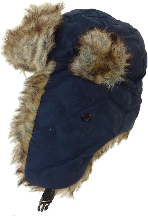 New Trapper HAT Navy Blue with Quilted Lining Faux Fur Unisex Size