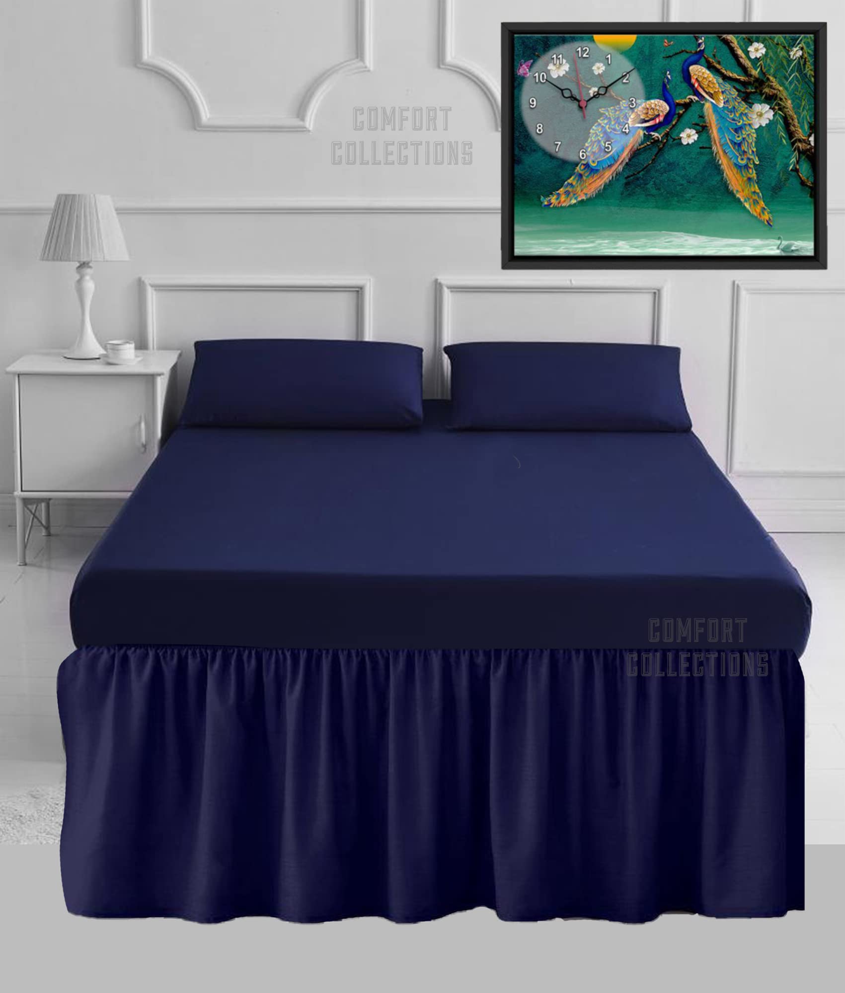 100% Poly Cotton Plain Dyed Percale Easy Care Sheets 16" Frilled Base Valance Sheet Navy Double