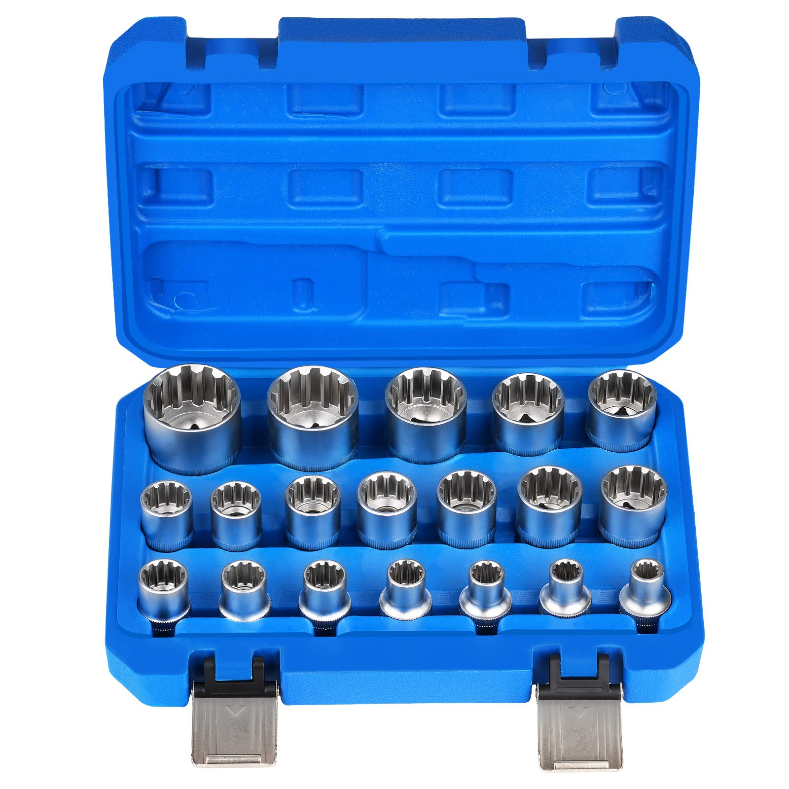 nutmanel CR-V Multi-Tooth Socket Set 19 Pieces 1/2 Inch Multi-Tooth Socket Spanner Set 8, 9, 10, 11, 12, 13, 14, 15, 16, 17, 18, 19, 20, 21, 22, 24, 27, 30, 32 mm