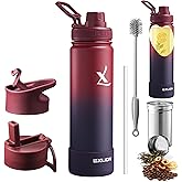 Lexlion Tea Infuser Water Bottle 22 Oz – Triple Wall Insulated Stainless Steel, Loose Leaf & Fruit Strainer, 3 Leakproof Lids, BPA-Free Silicone Sleeve, Reusable Thermal Mug