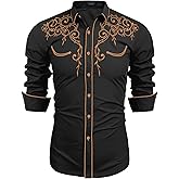 COOFANDY Men's Western Cowboy Shirts Long Sleeve Embroidered Shirt Slim Fit Casual Button Down Shirts