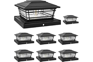 APONUO Solar Post Cap Lights, 8 Pack 4x4 Post Solar Lights - Adjustable Brightness Warm White, IP64 Waterproof, Vintage Edison Bulb - Fits 4x4 5x5 6x6 Wood Vinyl Fence & Deck Posts - Black