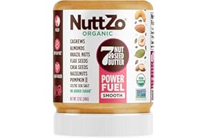 NuttZo Organic Power Fuel 7 Nuts and Seeds Butter, Smooth, Paleo and Keto Friendly, Peanut and Gluten Free, Vegan, Kosher, No Added Sugar or Oil, 12 oz Jar