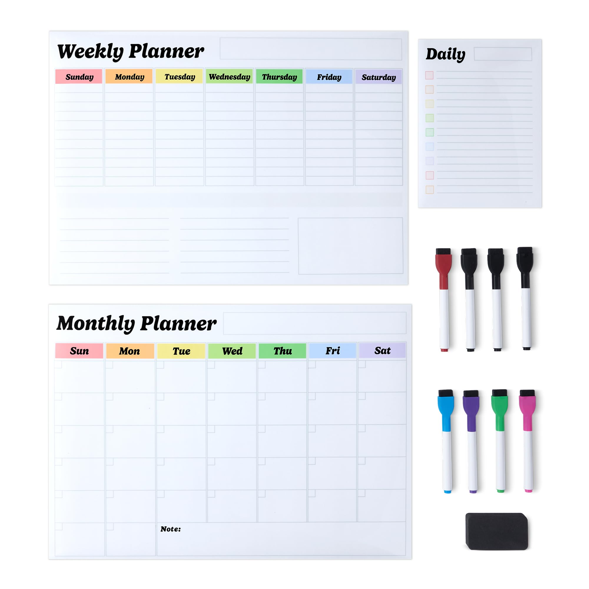 Amazon Basics Magnetic Dry Erase Calendar Whiteboard Set for Fridge, 3-Pack with 8 Markers and Eraser