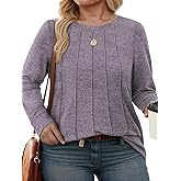 VISLILY Womens-Plus-Size-Tops Dressy Long Sleeve Shirts Casual Crewneck Tunics Tees Trendy Pleated Comfy Blouses XL-5XL