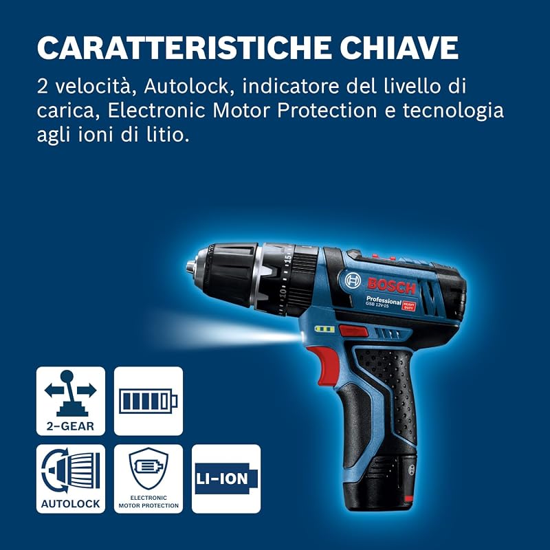 Sistema 12V Trapano Avvitatore Con Percussione GSB 12V-15, Incl. Batteria 2x2.0 Ah + Caricabatterie, 2x Set Di Trapani, 1x Set Di Punte, In Borsa, Amazon Exclusive Set