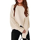 LAVASEON Girls' Sweaters Cute Tops for Teen Girls Crew Neck Black Knit Sweater