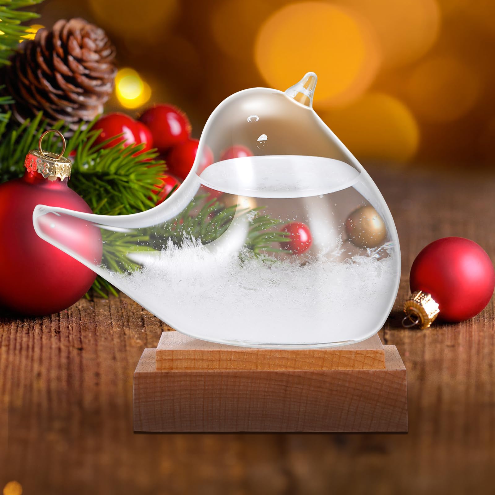 Storm Glass Weather Station, Weather Forecast Bottle Glass Weather Predictor, Glass Bird Liquid Barometer with Wooden Base Creative Desktop Decorative,Unique Gift for Birthday Womens Day