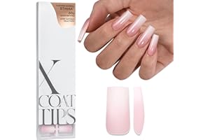 BTArtboxnails XCOATTIPS Ombre Nails - Square Press on Nails Long, 150Pcs Nail Tips Pink White Gradient Soft Gel False Nail Tips Soak Off Fake Nails Extensions DIY 15 Sizes