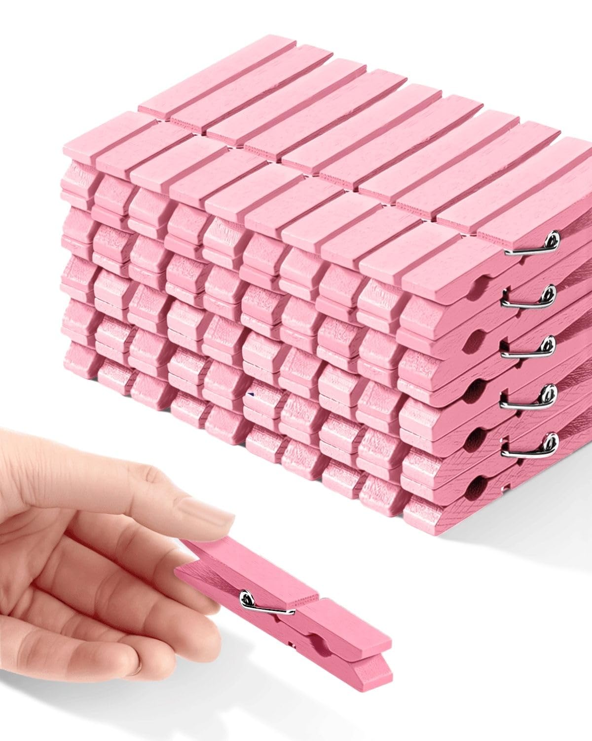 Photo 1 of Clothes Pins, Pink Colored Wooden Clothespins for Baby Shower Game, Wreath, Crafts, Strong Grip Close Pins Birchwood Clips Clothespin Clothing Pegs for Hanging Clothing Photos, 2.83 Inch, Pack of 50