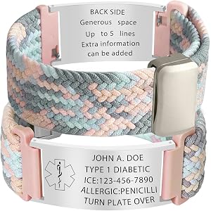 SISLAF Medical Alert Bracelet - Custom Engraved ID Bracelets for Women & Men, Adjustable Elastic Braided Stretchy Loop Interc