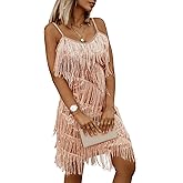 miduo Womens Sequin Tassel Fringe Party Dress Sleeveless Spaghetti Straps Flapper Dresses Cocktail Mini Dresses