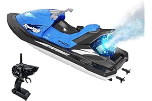 IOKUKI RC Boats for Kids & Adults with Spraying Function, 2.4G Remote Control Boat for Pools & Lakes with Rechargeable Toy Boat Battery/Dual Motors/Low Power Prompt/Waterproof - Blue