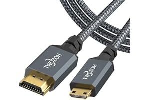 Twozoh Mini HDMI to HDMI Cable 0.3M, 4K 60Hz High-Speed HDMI to Mini HDMI Cable Braided Cord