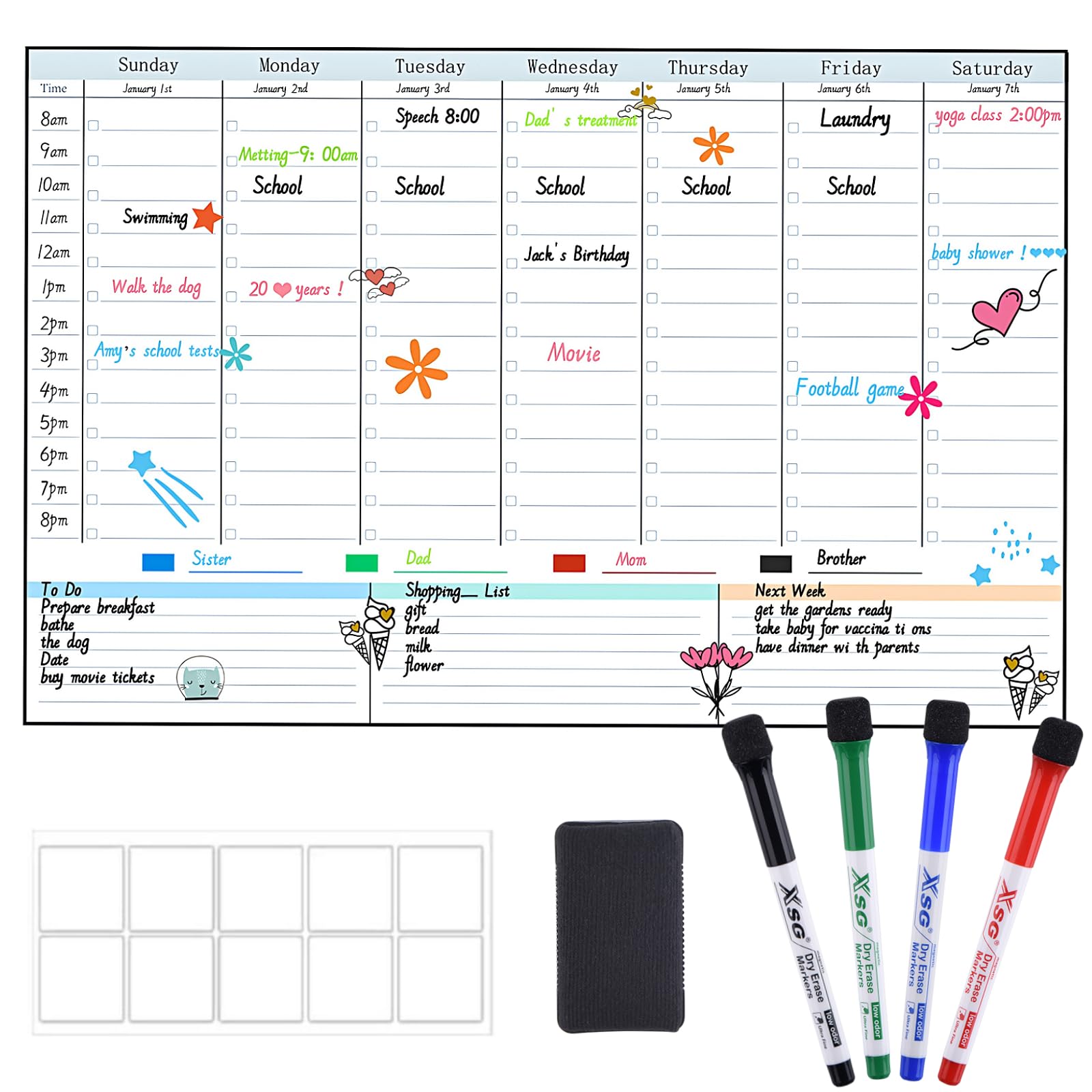 Photo 1 of POPRUN Magnetic Weekly Dry Erase Board Calendar for Fridge, 16.9"x11"Schedule Board, Weekly Planner Whiteboard Calendar with Hourly Time Slots To Do List Perfect as Planner Board for School and Family