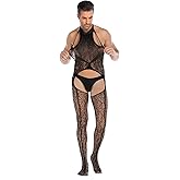 SINROYEE Men's Sheer Lace Lingerie Sissy clothes Sexy Tight Cut Out Elastic Nightgown One-piece Bodysuit
