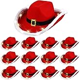 Suhine Christmas Cowboy Hats Santa Claus Light up Hats LED Lights Cowgirl Hat Bulk for Xmas Party Western Costume Accessory