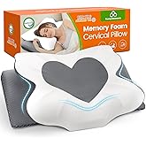 TranquilMoments Cervical Neck Pillow for Sleeping, Memory Foam Pillow for Neck Support, Ergonomic Pillow for Pain Relief, Contour Bed Pillow for Side Back Stomach Sleepers, Grey, Queen Size