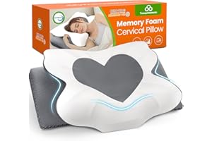 TranquilMoments Cervical Neck Pillow for Sleeping, Memory Foam Pillow for Neck Support, Ergonomic Pillow for Pain Relief, Contour Bed Pillow for Side Back Stomach Sleepers, Grey, Queen Size