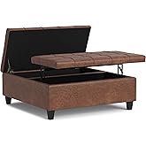 SIMPLIHOME Harrison Large Coffee Table Storage Ottoman - 40 inch Wide Upholstered Vegan Leather Square Lift-Top Ottoman in Di