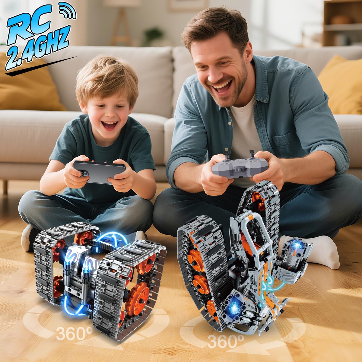 PLAXSOON Technik Bauspielzeug mit LED Lichtern, 5-in-1 App- & Fernsteuerung Panzer Roboter Klemmbausteine, 604 Teile RC Technic Baukasten, STEM Lernspielzeug Geschenk für Kinder Jungen ab 8-12 Jahre 3