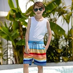Cozople Boy's Blue Yellow Stripes Swim Trunks Quick
