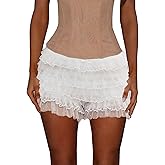 NVRENJIA Women Lace Ruffle Shorts Fluffy Y2k Fairy Lolita Bloomers Layered Frill Bottoms Cute Boy Shorts Sexy Pettipants