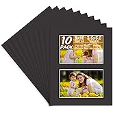 Golden State Art, Bevel Cut Mats for Two Photos, Acid-Free White Core for Photographs, Prints, Artworks - Great for Graduations, Frames (Black, 8x10 Mats for 4x6 Pictures, Pack of 10)