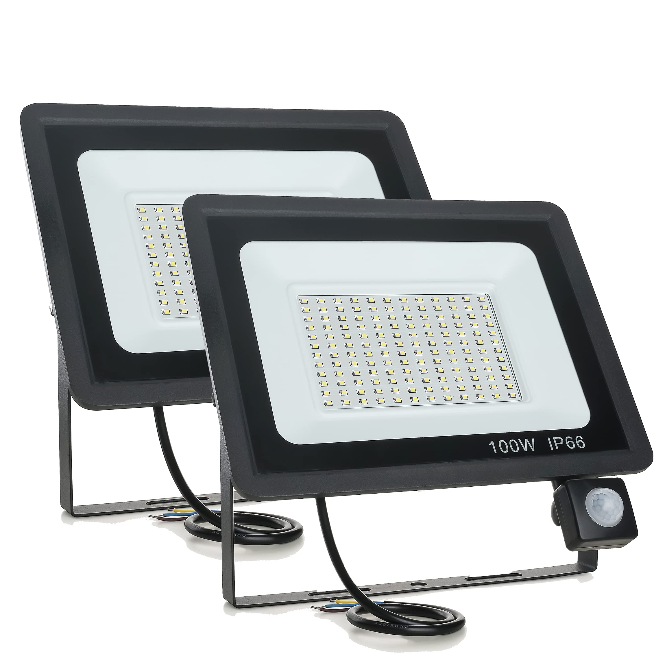 Gopretty 100W LED Floodlights with PIR Motion Sensor, 10000LM Super Bright Wall Lamp 6000K Cold Light IP66 Waterproof Outdoor Security Lighting for Garden Landscape Stage Eaves, Pack of 2