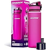 AQUAPHOR City Filtered Water Bottle in Tritan BPA-free - Portable with Integrated Water Purifying Filter 500 ml - Pink
