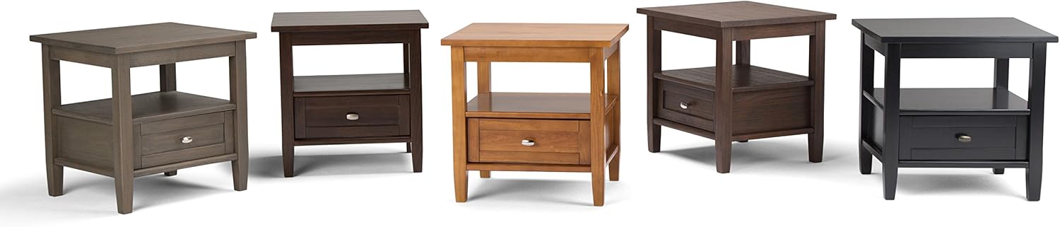 Simpli Home Warm Shaker SOLID WOOD 20 inch wide Rectangle Rustic Contemporary End Side Table in Tobacco Brown with Storage, 1 Drawer and 1 Shelf, for the Living Room and Bedroom: Kitchen & Dining