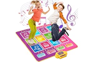 RWSEFK Double Dance Mat for Kids, 2-Player Dance Pad Gifts for Girls Boys Toddlers 3 4 5 6 7 8 9 + Year Old, Electronic Dancing Mat Challenge Palymat with Music Light - Pink