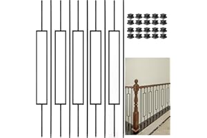 Vilstomes 10 Pack Wrought Iron Baluster, 44 Inches Satin Black Iron Balusters for Staircase, 1/2" Square Metal Railing Staircase Balusters Hollow Stair Spindles W/ 20 Baluster Shoes