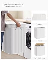 SONGMICS LCB091W01 150 L Laundry Basket with 3 Sorting Compartments Bamboo Lid view 4