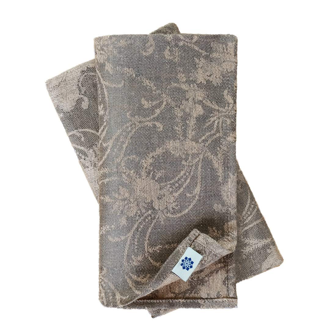 Linen & Cotton Jacquard Napkins Set of 4 Roseus with Damask Pattern - 100% Linen, Grey Roses (47 x 47 cm) Square Washable Serviettes Cloth Fabric for Dinner Table Lunch Home Kitchen Dining Decoration