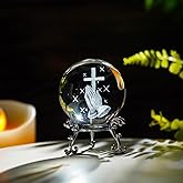 ZEERSHEE 60mm 3D Laser Engraved Hand Holding A Cross Crystal Ball Figurine with Stand Christian Collectible Decoration for Home Office Praying Religious Gifts for Women