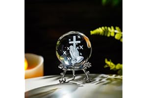 ZEERSHEE 60mm 3D Laser Engraved Hand Holding A Cross Crystal Ball Figurine with Stand Christian Collectible Decoration for Home Office Praying Religious Gifts for Women