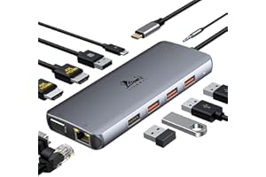 LIONWEI USB C Docking Station Dual Monitor, 11-in-1 USB-C Laptop Docking Station to Dual 4K HDMI,VGA,Gigabit Ethernet,3 * 10G USB 3.1,2*USB 2.0,87W PD,3.5mm Audio/Mic for Dell/Surface/HP/Lenovo Laptops