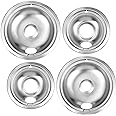 Drip Pan Kit,Universal Chrome Burner Drip Bowls Replacement for Whirlpool Kitchen Aid Range Parts W10278125 W10196405 W1019640,4 Pack (2x6" and 2x8")