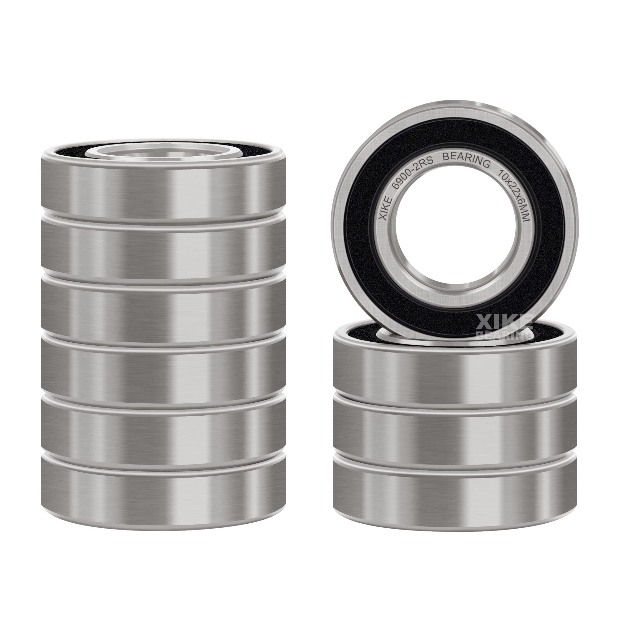 XIKE 10 pcs 6900-2RS Sealed Ball Bearings 10x22x6mm Lubricated and Chrome Steel, 6900RS Double Sealed Deep Groove Ball Bearings