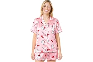 Get Trend Hello Kitty | Kuromi | Pusheen Women’s Pajama Sets, 2 Piece Button Down Shirts & Pj Shorts, Lounge Sets