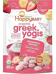 Happy Baby Organics Greek Yogis Freeze-Dried Greek Yogurt and Fruit Snacks, Strawberry Banana, 1 Ounce (Pack of 1) packaging 