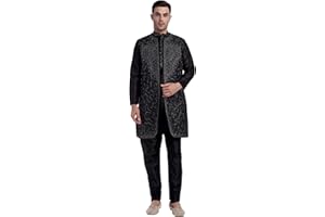 SKAVIJ Kurta Pajama for Men with Jacket and Scarf Indian Wedding Party Dress