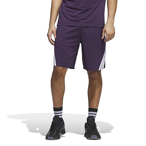 adidas Men's Basketball Legends 3-Stripes Shorts, Aurora Plum/White, Small/5"
