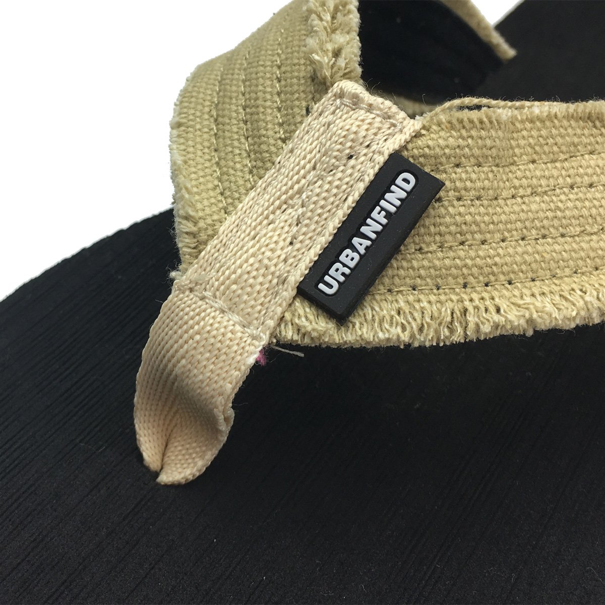 URBANFIND Men\' Retro Frayed Fabric Thongs Flat Slide On Slippers Black, 12 D(M) US