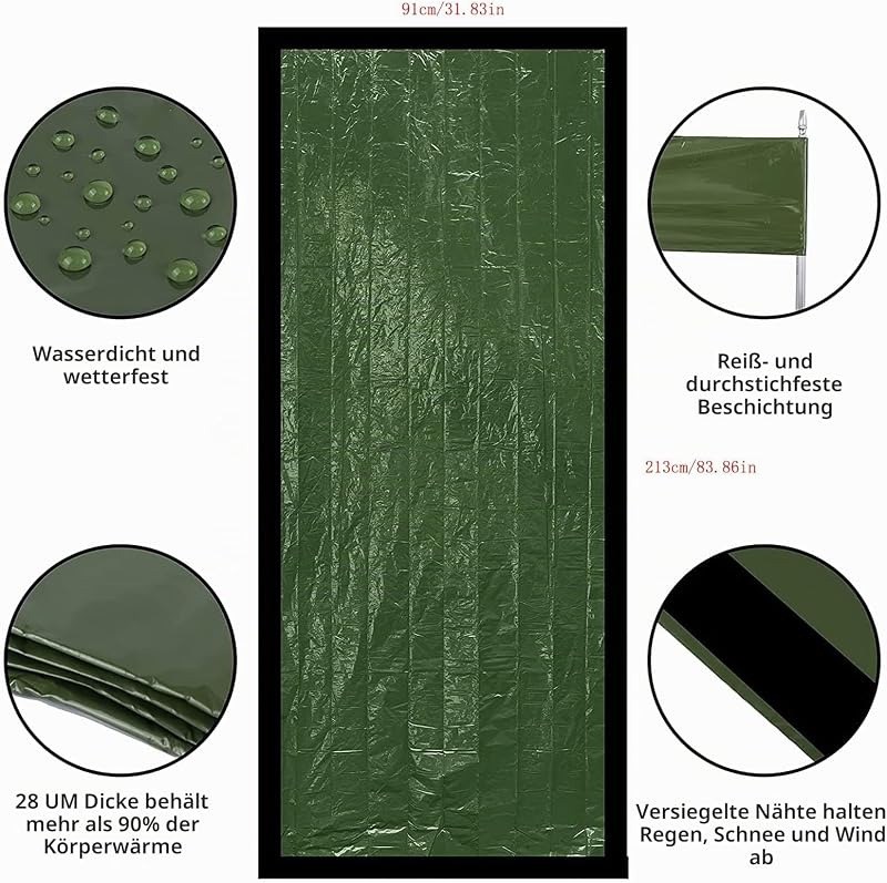 Notfalldecke Schlafsack, Survival Biwaksack Erste Hilfe Rettungsdecken Wasserdicht Notfallzelt Ultraleicht Hitzeabweisend Kälteschutz mit Signalpfeifen, für Outdoor Camping Wandern, 1 Stück