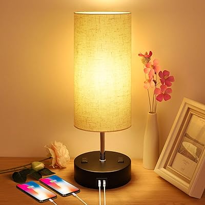 Buy Bedside Lamp Bedroom Lamp With 2 Usb Ports 2 Ac Outlets Touch Control Table Lamp For Bedroom 3 Ways Dimmable Nightstand Lamp Fabric Shade Beside Lamps For Living Room Dorm Office